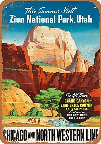 

Bidesign 8 x 12 Metal Sign - Vintage Look Zion National Park via Train