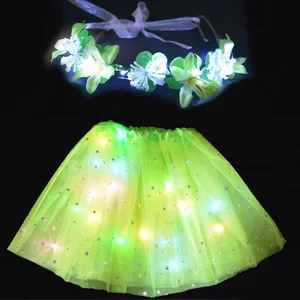 Светящаяся юбка-пачка со светодиодной подсветвечерние для девочек и женщин, юбка Leis с цветами в виде короны, детский подарок на день рождения, Рождество, шоу, балета, танцев, Хэллоуина