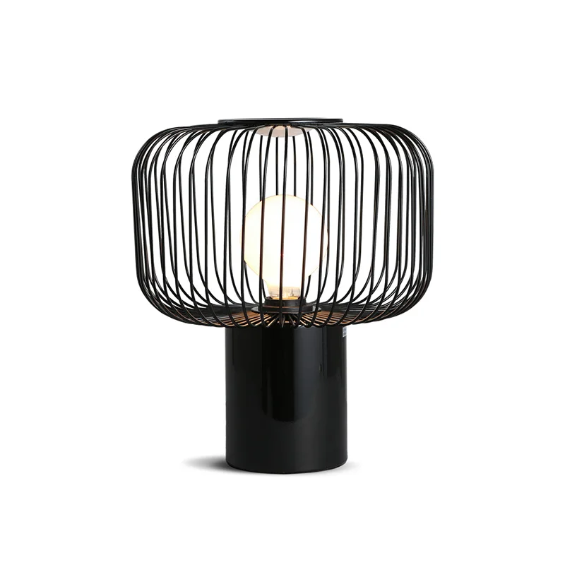 

Modern Nordic LED Table Lamp for Bed side Bedroom Wrought Iron Cage White Black Lampshade American Living Room Stand Desk Light