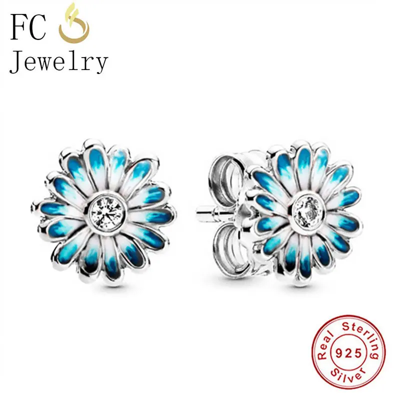 Женские серьги-гвоздики из серебра 100% пробы с синей эмалью | Украшения и