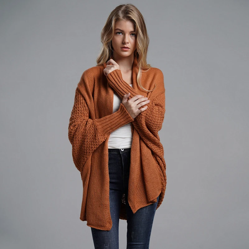 Женский вязаный кардиган с рукавом летучая мышь элегантный джемпер большого