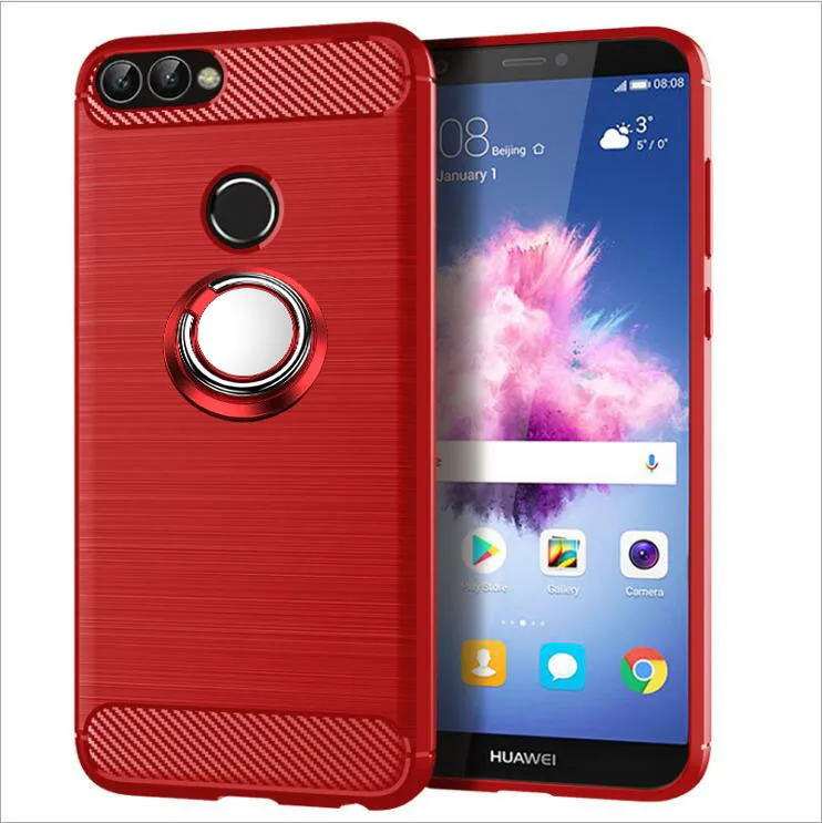 for huawei p smart 2018 case luxury brushed carbon fiber phone case huawei p smart fig lx1 magnetic ring holder cover case free global shipping
