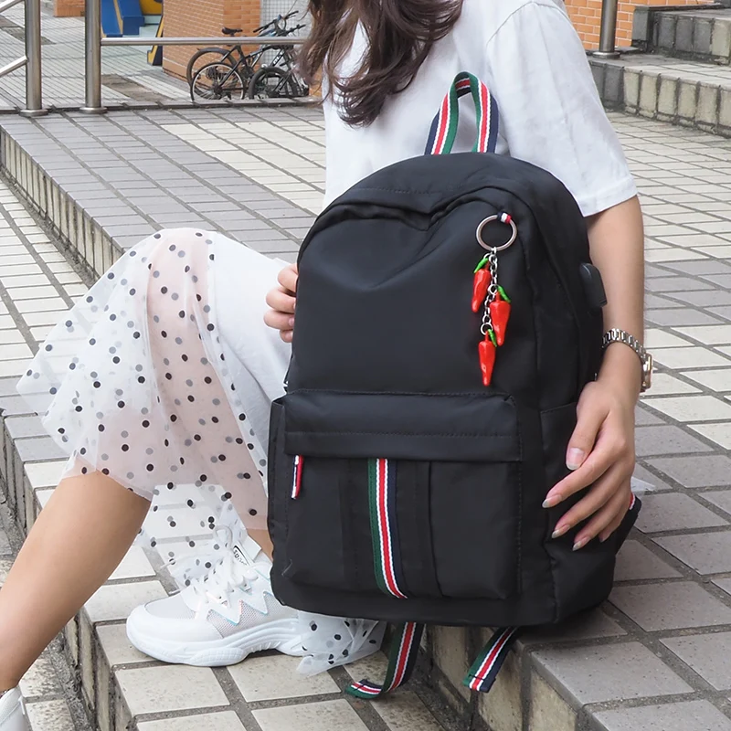 

2021 New Solid Color Simple Waterproof Backpack Men and Women Casual Student School Bag Male Charging Travel Bag