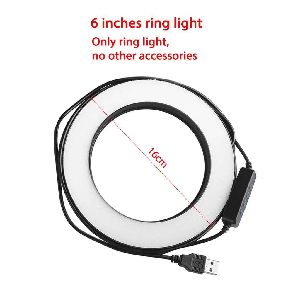 6 inch ring light Capsaver 6 дюймов 20 см 26 см светодиодный светильник для селфи кольцевые лампы с регулируемой яркостью для макияжа кольцевая лампа USB кольцо с фотографией светильник для видео Youtube Live - Цвет: 6 inch ring light