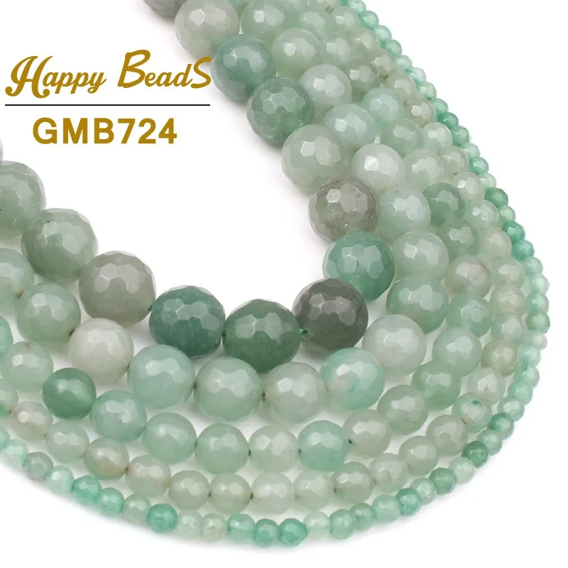 Natural Stone Faceted Green Aventurine Jades Beads Loose Spacer Bead For Jewelry Making 4-12mm 15”Strand Diy Charm Bracelets | Украшения