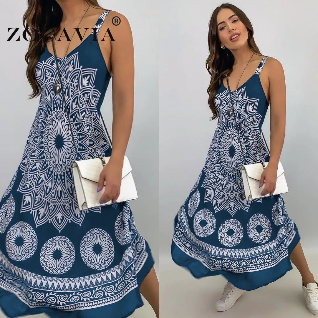 

Totem Printing Maxi Dress Strap Robe Femme Vestidos De Mujer Casual Long Sundress Loose Beach Dress S-3XL Plus Size Dresses