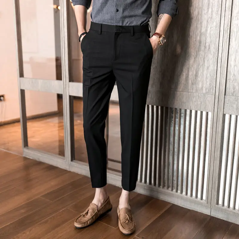 Брюки мужские классические повседневные, тонкие облегающие модные деловые брюки для офиса, работы от AliExpress WW