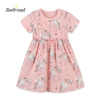 zeebread hot selling princess summer girl dresses with unicorn print fashion childrens cotton clothes pink 2 7t