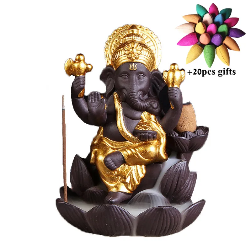 Керамическая курильница Ganesha Backflow лотос слон Бог эмблема благовония водопад
