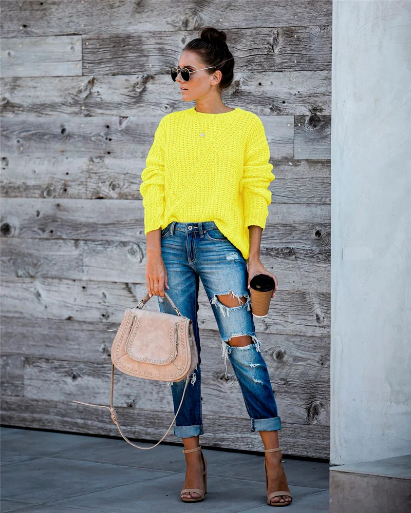 

NEW Fitshinling New Arrival Sweater Women Clothing Solid Slim Basic Jumper Knitwear Holiday Boho Autumn Winter Pullover Knitted