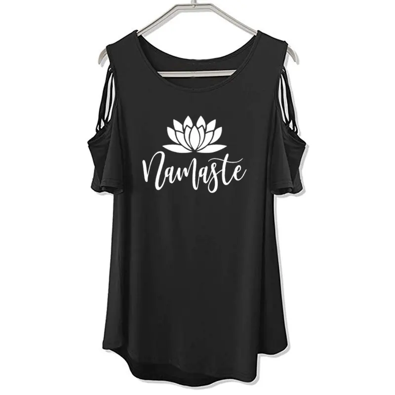 Женская Винтажная футболка с открытыми плечами Namaste рубашка цветочным принтом и