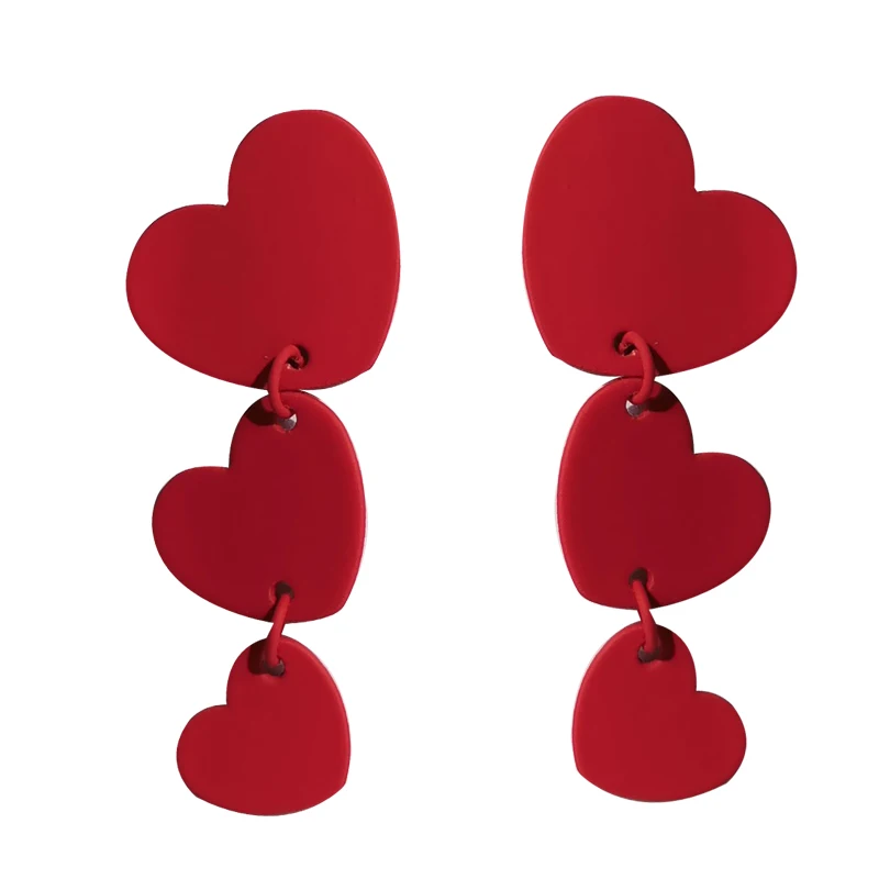 S925 иглы милые корейские серьги красивый дизайн теплые три красные сердца Висячие