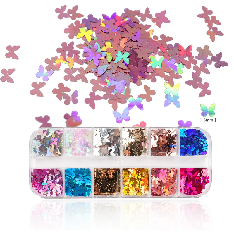 

3D Colourful Sparkly Sequins Holographic Nails Glitter Laser Butterfly Star Shape Flakes Polish Manicure Nail Accessories Tools