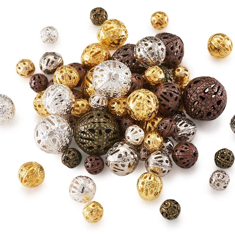 100 шт Смешанные стильные железные филигранные бусины Круглые свободные Полые для