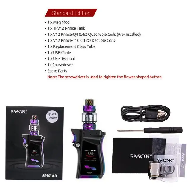 Black Prism Kit SMOK Mag Box Mod 225 Вт правый вейп электронная сигарета для атомайзера TFV12 PRINCE Tank V12 Prince испаритель катушка - Цвет: Black Prism Kit
