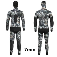 7mm neoprene scauba diving suit spearfishing open cell suit hoodie men camo sealed 2 piece mens wetsuit