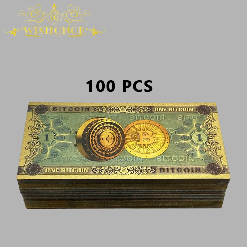 

100pcs/lot Nice Color 1 100 BTC Bitcoin And Dogecoin Banknote in 24k Gold Plated For Collection