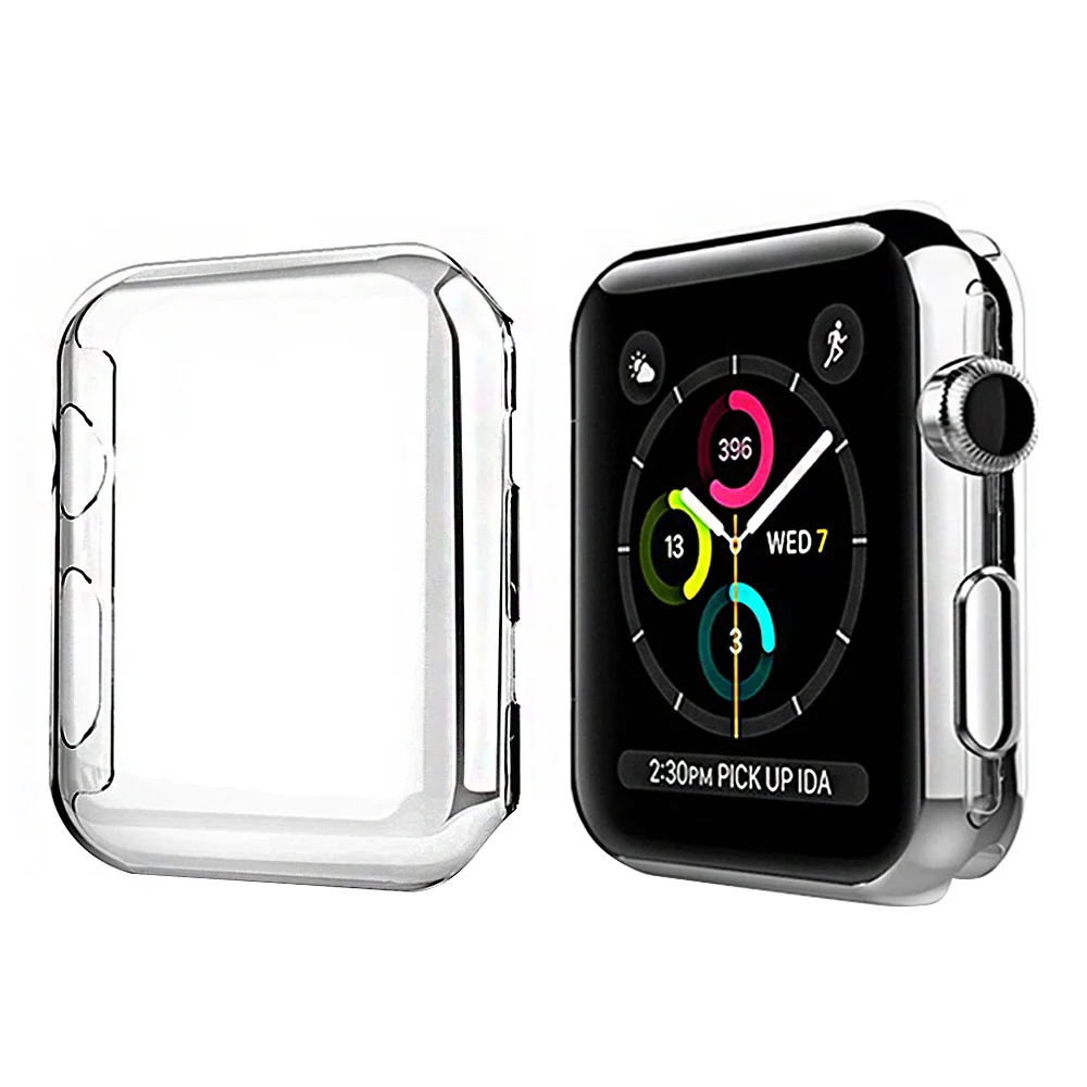 Мягкий силиконовый чехол для Apple Watch 3 2 1 42 мм 38 мм полная защитная оболочка для iWatch 4 5 40 мм 44 мм бампер для часов - Цвет: Transparent