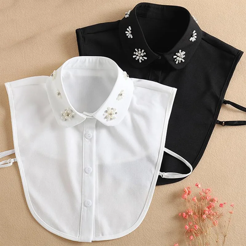 

White Bead Fake Collar Women Detachable Collars 2020 Women's Fake Collar Shirt False Diamond Pearl Necktie Kraagje Nep Dames