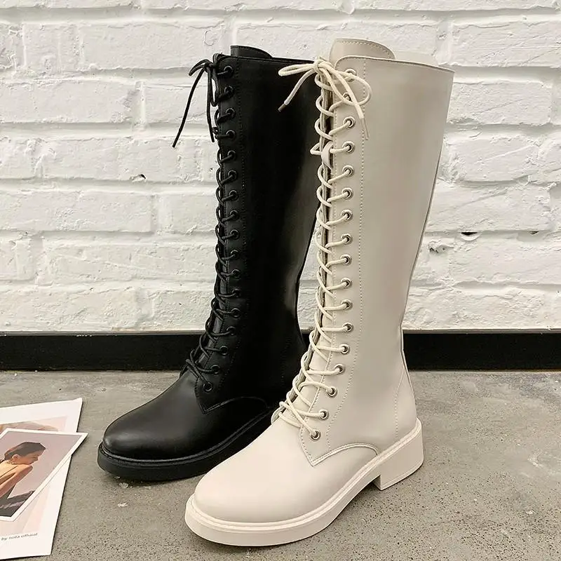 

Women's Martin Boots New Fashion High-tube Women Knee-high Boots Thick Heel Zipper Ladies Long Boots