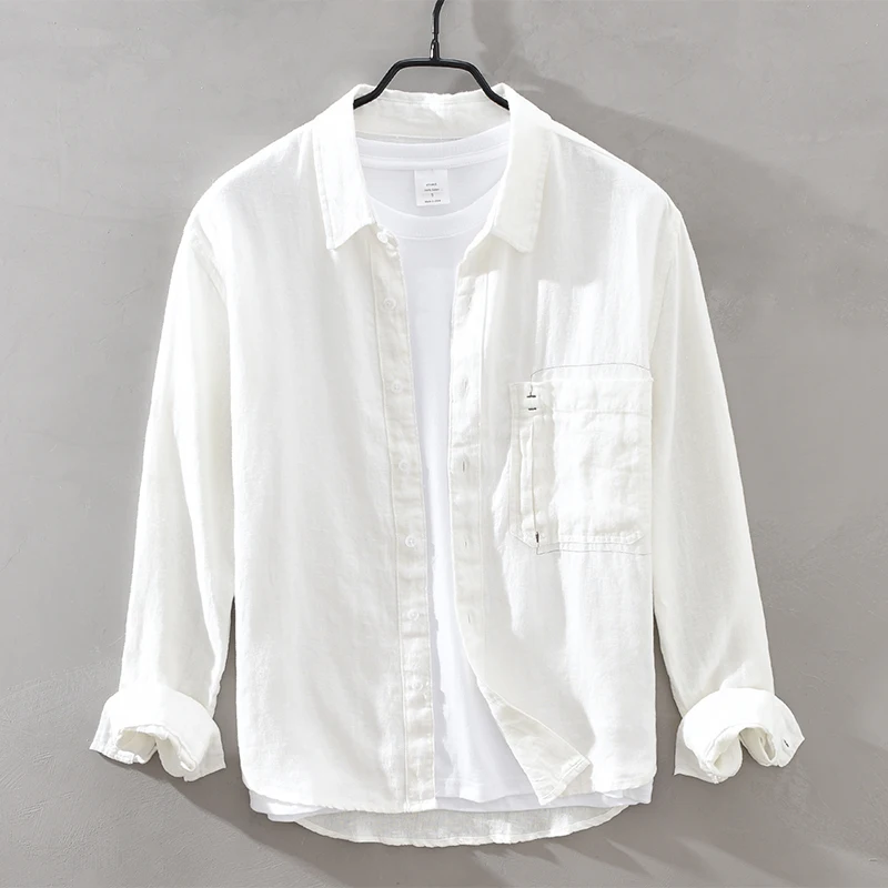 

New style Italy Suehaiwe's brand pure linen shirt men long sleeve solid shirts for men comfortable camisa chemise tops mens