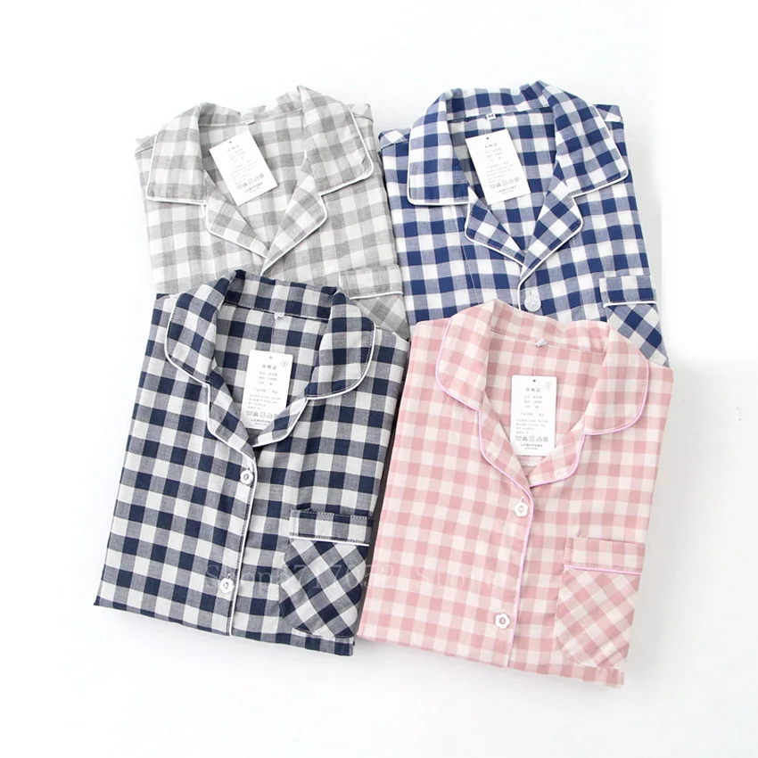 Японская корейская мода 2020 Женская клетчатая Пижама для пар домашняя пижама из