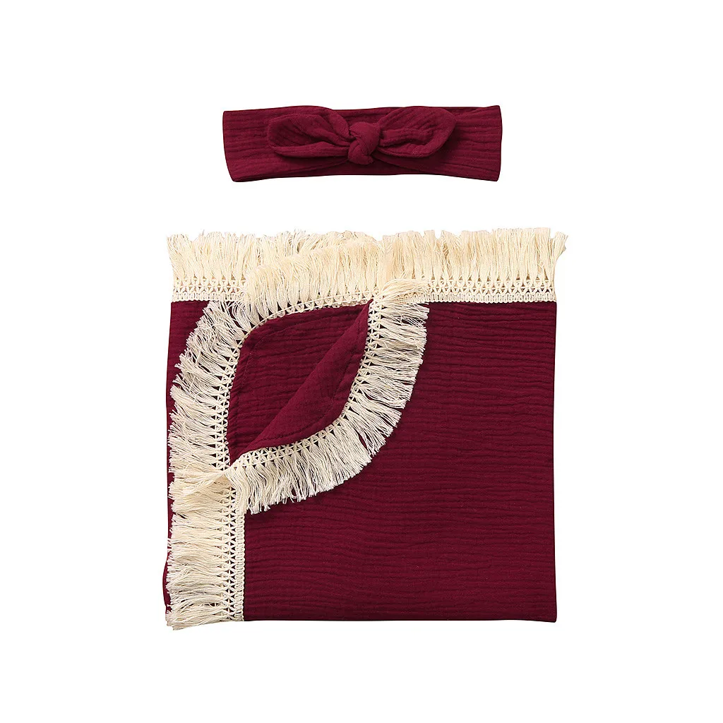 Одеяло из муслина для новорожденных однотонное детское одеяло с кисточками