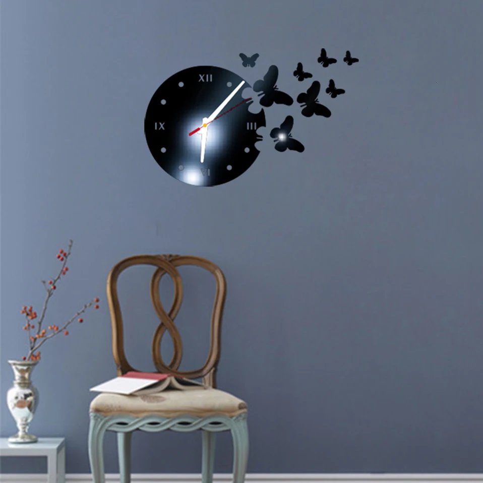Новые 3D настенные часы наклейка DIY акриловые настенные часы с бабочками персональные настенные часы современный дизайн украшение для гостиной для дома