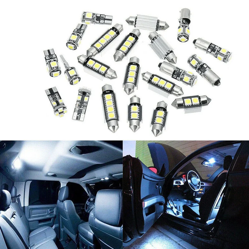 

21Pcs 12V Car LED Light Bulbs Kits Super Bright White Map Dome Lights Parking Signal Lamps Interior Universal Car Accessories