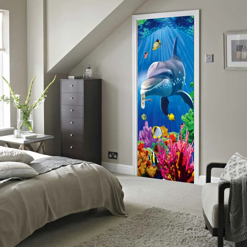 Большой дельфин в море дверная наклейка s настенная самоклеящиеся