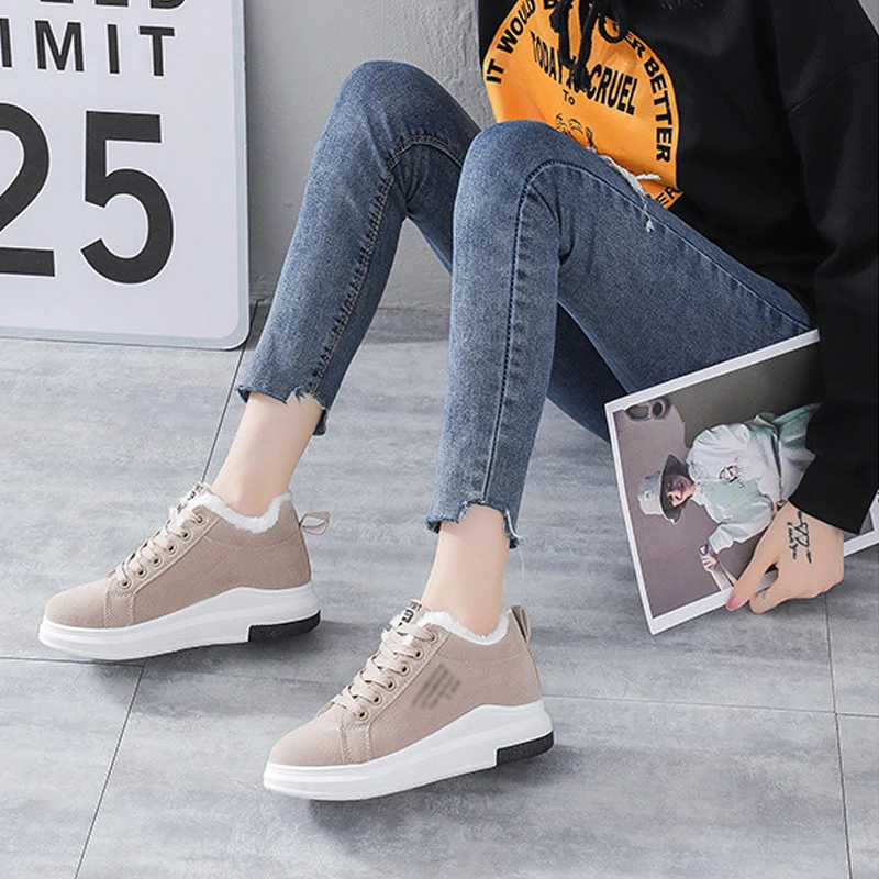 Women's Winter Lace-Up Plush Winter Snow Boots，Women's Casual Platform Warm Boots Winter Leisure Warm Sports Shoes Flat Shoes
