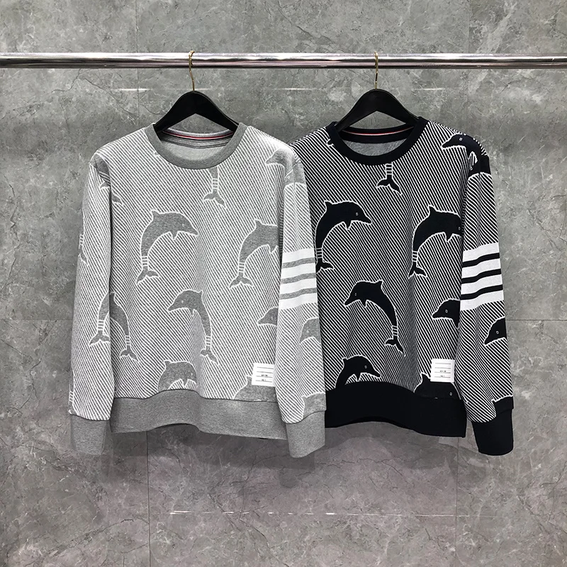 

THOM TB Sweatshirt Autunm Winter Casual High Quality Clothing Classic Loopback Dolphin Image Jacquard Weave 4-Bar Coats