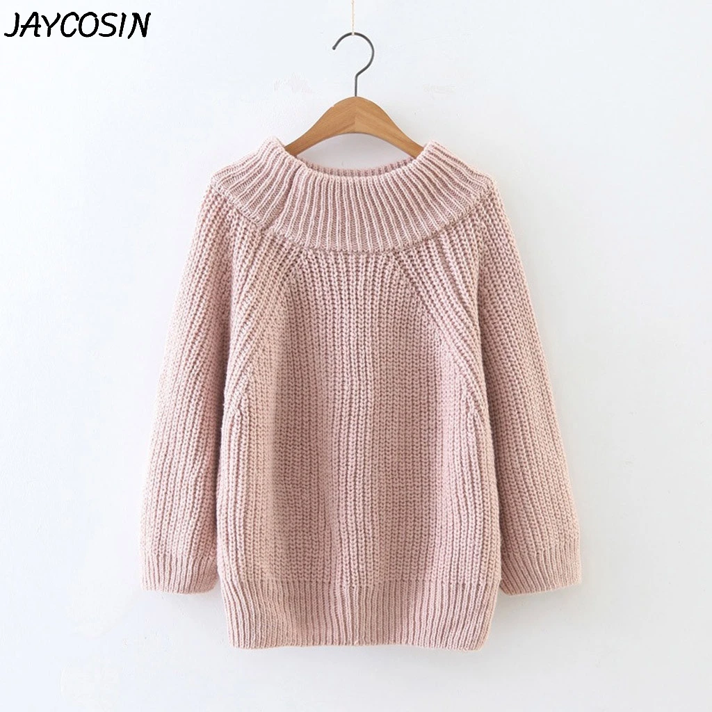 JAYCOSIN женские свитера с круглым вырезом и длинным рукавом однотонный вязаный