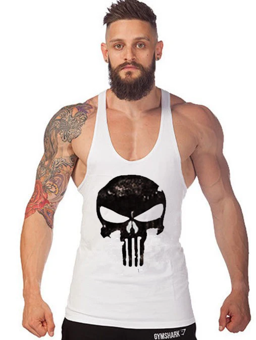 Майка мужская для тренажерного зала тенниска без надписей майка с черепом одежда