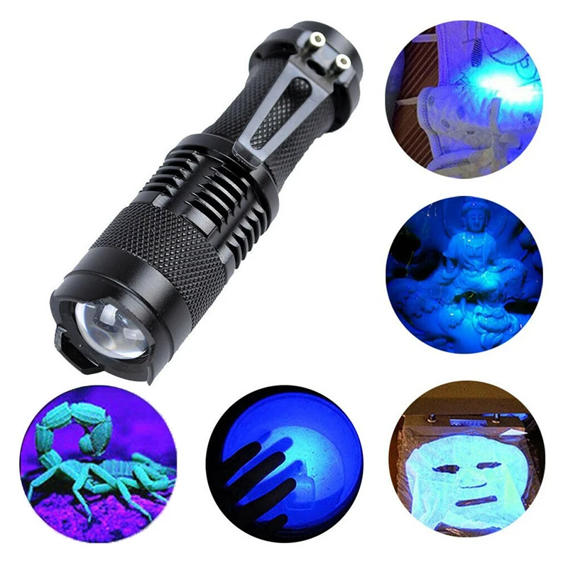UV flashlight ultraviolet light with Zoom function Mini Torch Lamp Purple Light Tacke Battery Powered use AA / 14500 battery | Освещение