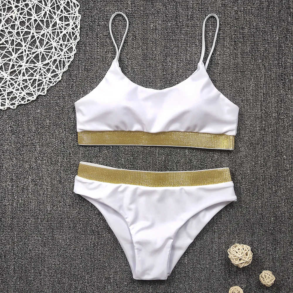 

2021 New Bikini Sexy High Waist Bikini Split Swimsuit Ladie Sequins Solid Color Bikini