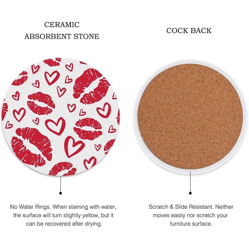 

Set of 6 Ceramic Absorbent Coaster Round Cup Pad Non-Slip Heated Mat Coffee Tea Drink Coasters for Kitchen Decor