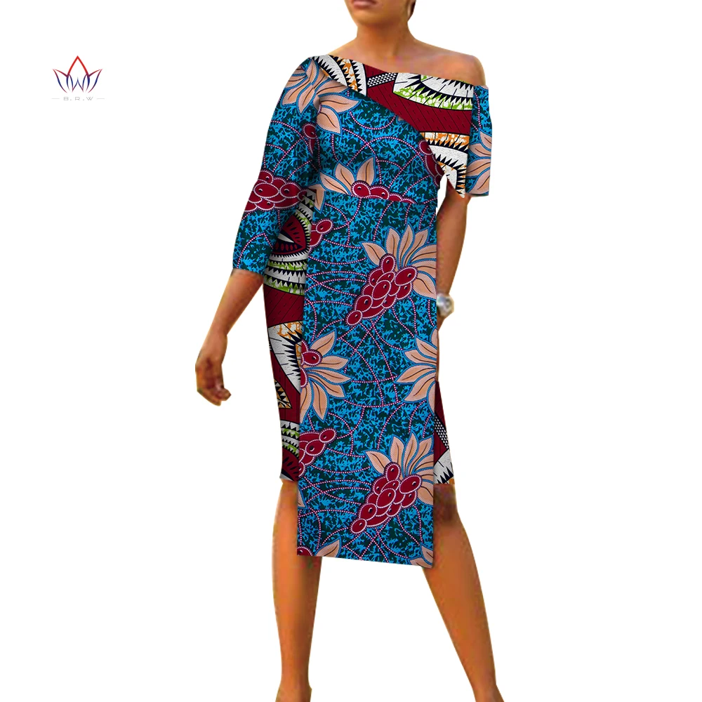 Fashion Summer African Dresses For Women Wear Bazin Riche Wax Print Party robe Asymmetry Sleeve Outfits Girls Wy4451 | Тематическая