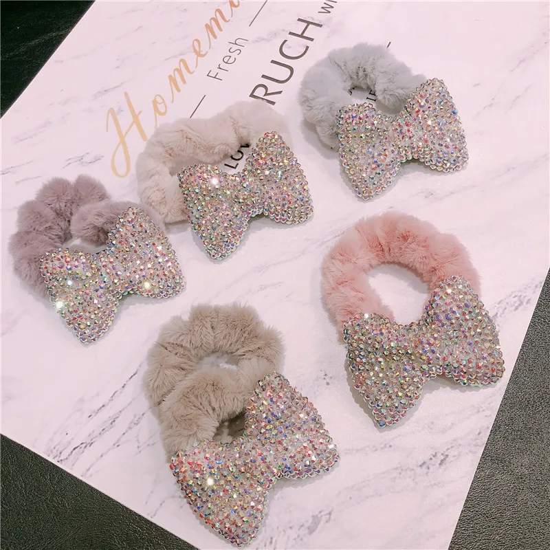 Корейская мода стразы бант резинка для волос эластичная плюшевая повязка кольцо