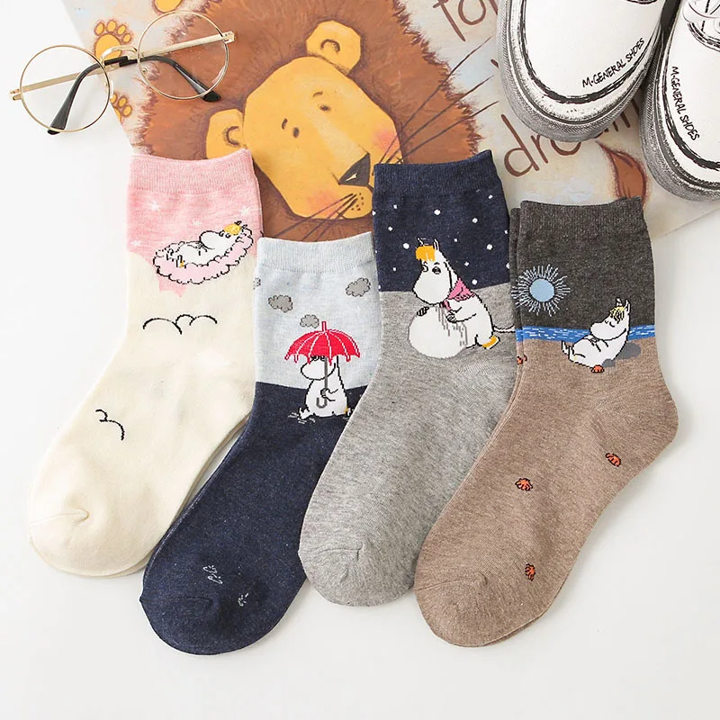 Socks Women Autumn Winter Cartoon anime Socks Hippo Cartoon Animal Streetwear Classic Funny Cute Kawaii Middle Tube Crew Socks