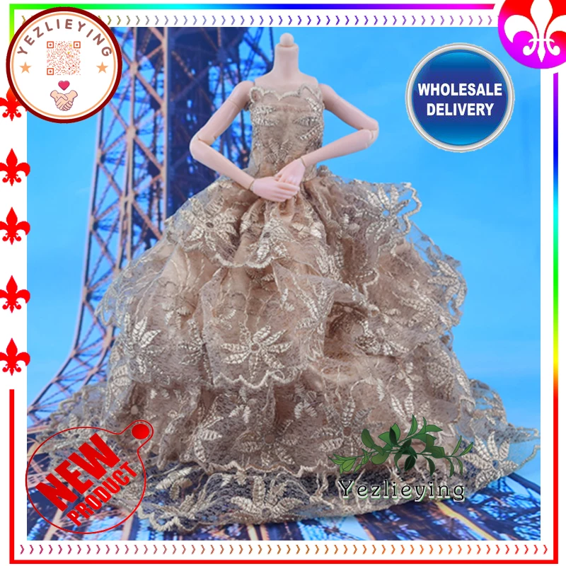 

1/6 Scale Lace Princess Dolls Baby Tube Top Sleeveless Wedding Dress Female Clothes Evening Dress Fit 6/12“Barbie Banquet Skirt