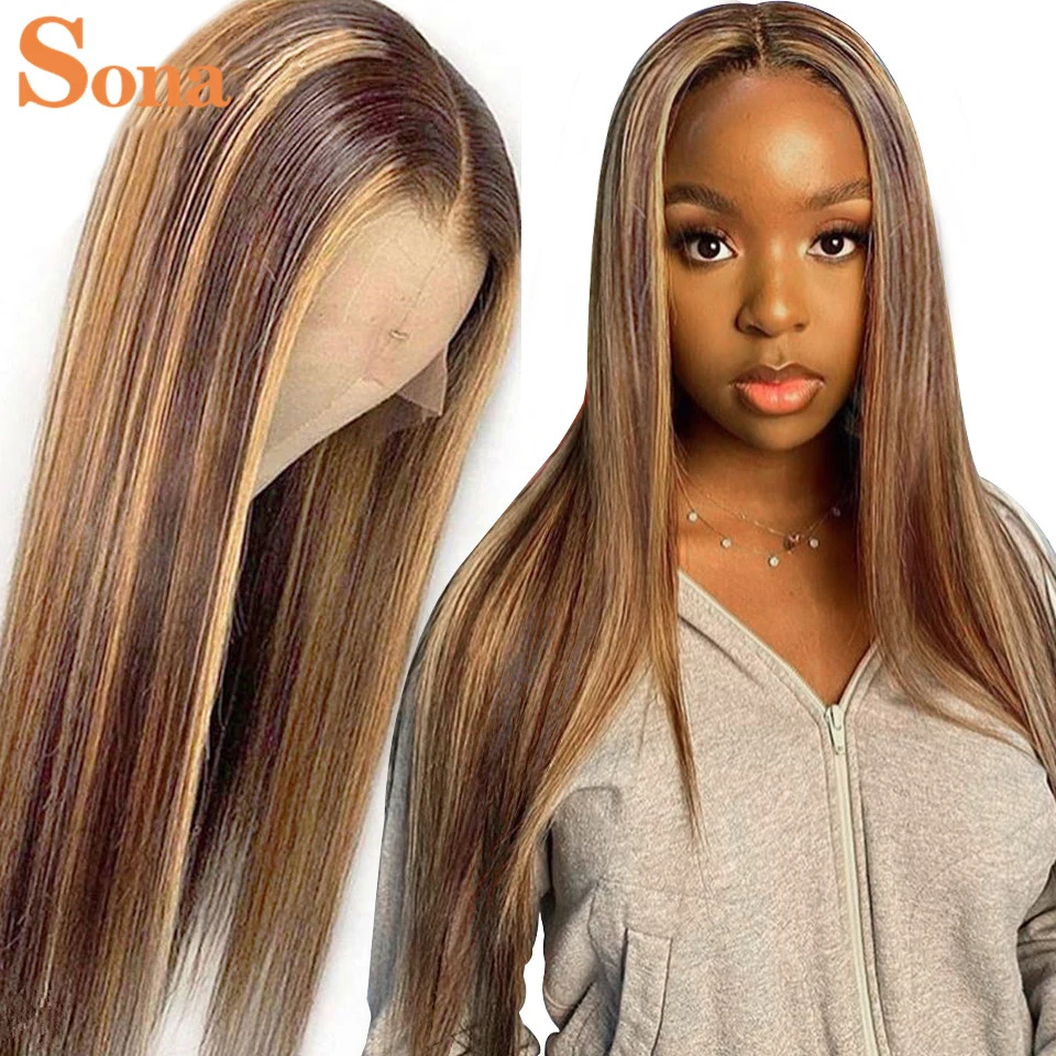 

Wholesales Price Transparent Lace Frontal Wigs Highlight 27 Honey Blonde Brazilian Remy Ombre Lace Front Human Hair Wigs