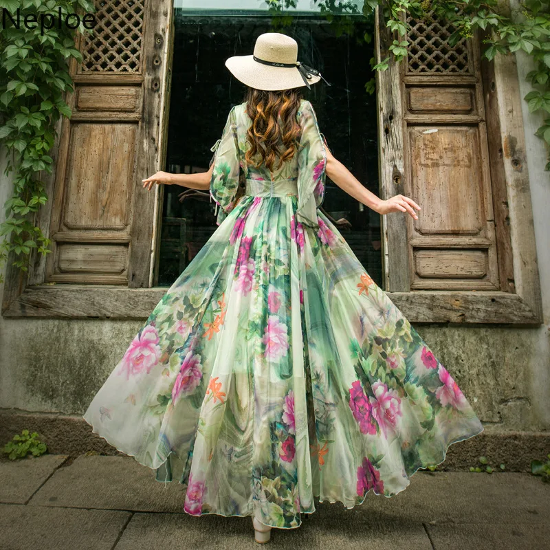 Весеннее милое платье Neploe для девушек облегающее с цветочным принтом 2021 длинное