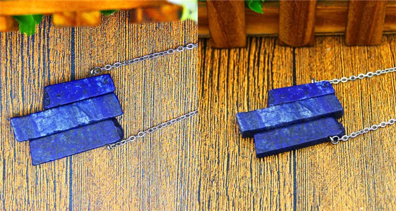 Irregular Rectangle Lapis Lazuli Necklace Vintage Handmade Natural Stone Necklace For Women Stainless Steel Jewelry TN436