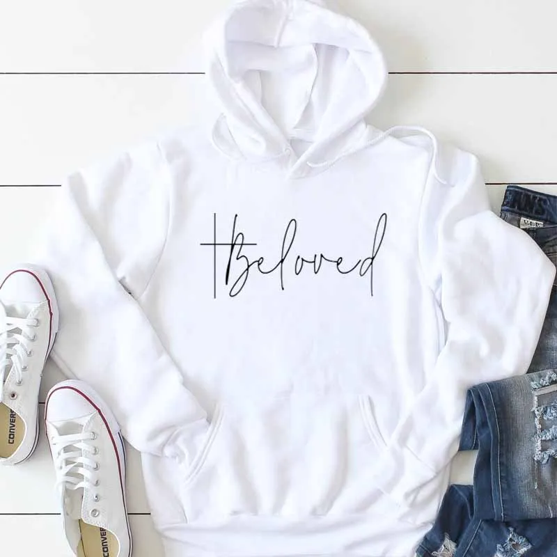 Beloved Graphic Hoodies Casual Bible Verse Fashion Clothing Sweatshirt Cotton Christian Jesus Beloved Cross Pullover gift Tops