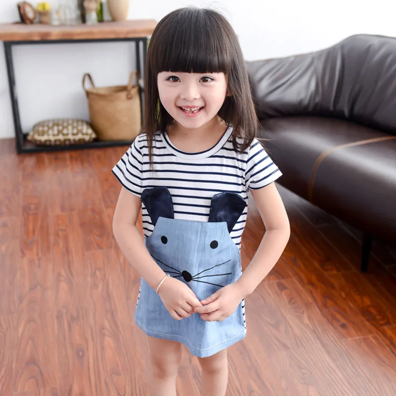 

Fashion Baby Girls Dress Spring Summer Striped Dress For Girl Kids Jeans Demain Dress Children Baby Clothes 2-6 years