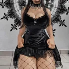 Женское бархатное платье Goth Dark, винтажное готическое платье с оборками, без рукавов, на бретелях-спагетти, с V-образным вырезом и кружевным бантом, Y2K, Шикарное облегающее платье