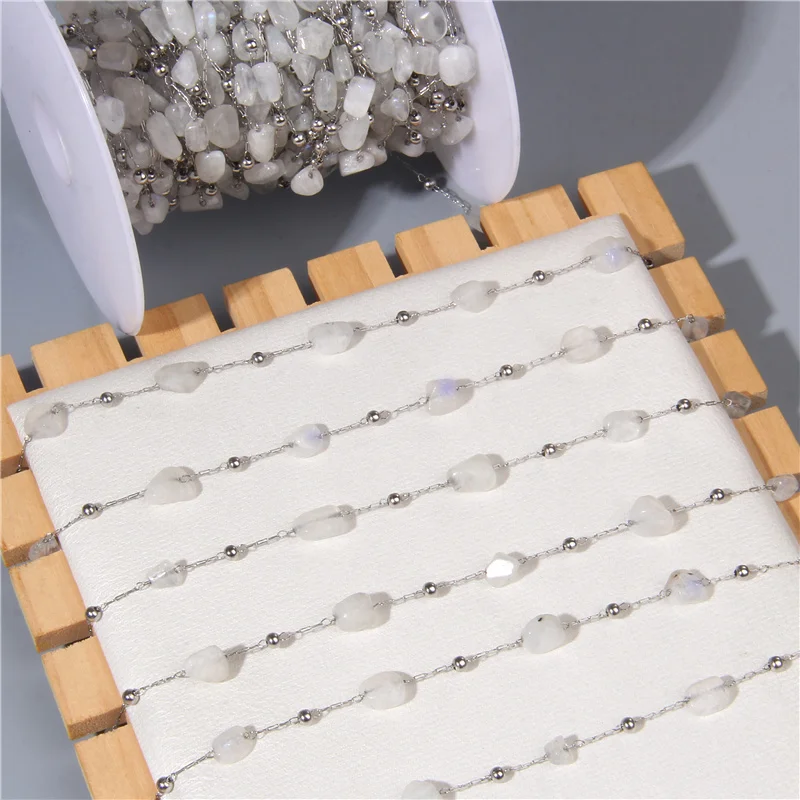 1M Stainless Steel Natural Stone Beads Chains Blue Moonstone Gemstone Dainty Chain DIY Jewelry Bracelets Necklace Making | Украшения и