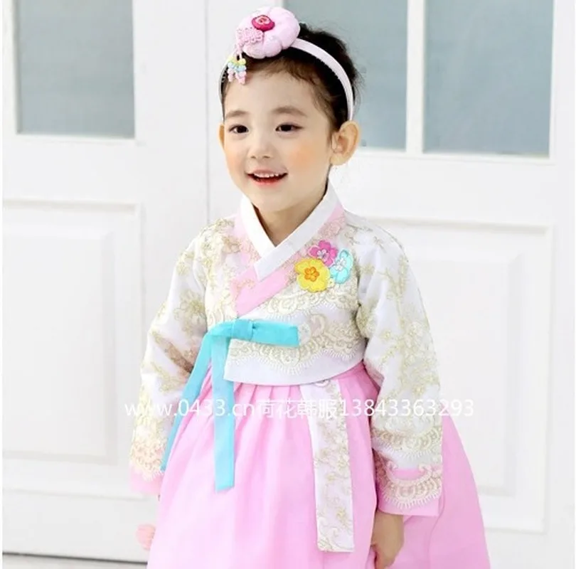 

Top Sale Korea Traditional Hanbok Dress for Children Flower Girl Dresses Wedding Outfit Orient Ethnic Stage Dance Copaly Costume