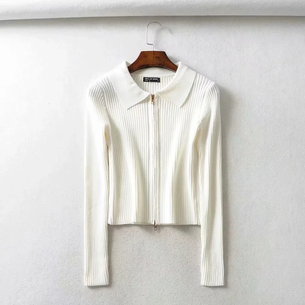 Весенний кардиган на молнии белого и черного цвета женские топы с длинным